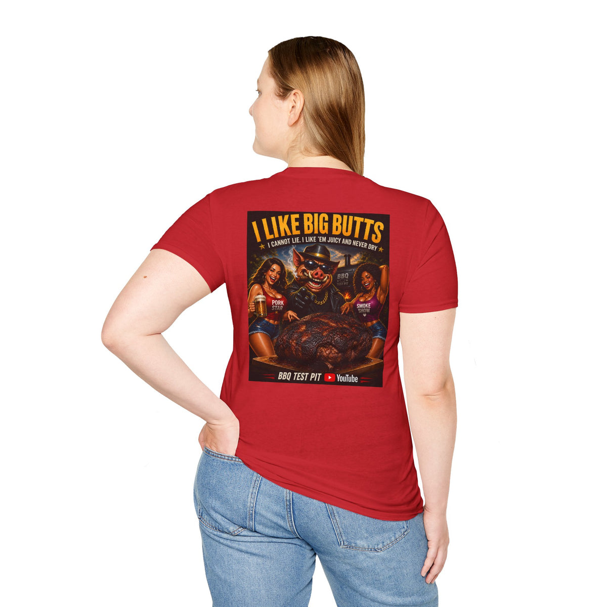 BBQ Test Pit I Like Big Butts soft tee mockup