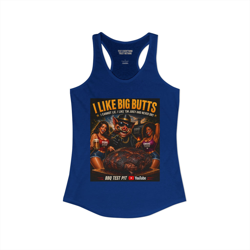 BBQ Test Pit I Like Big Butts women's racerback mockup