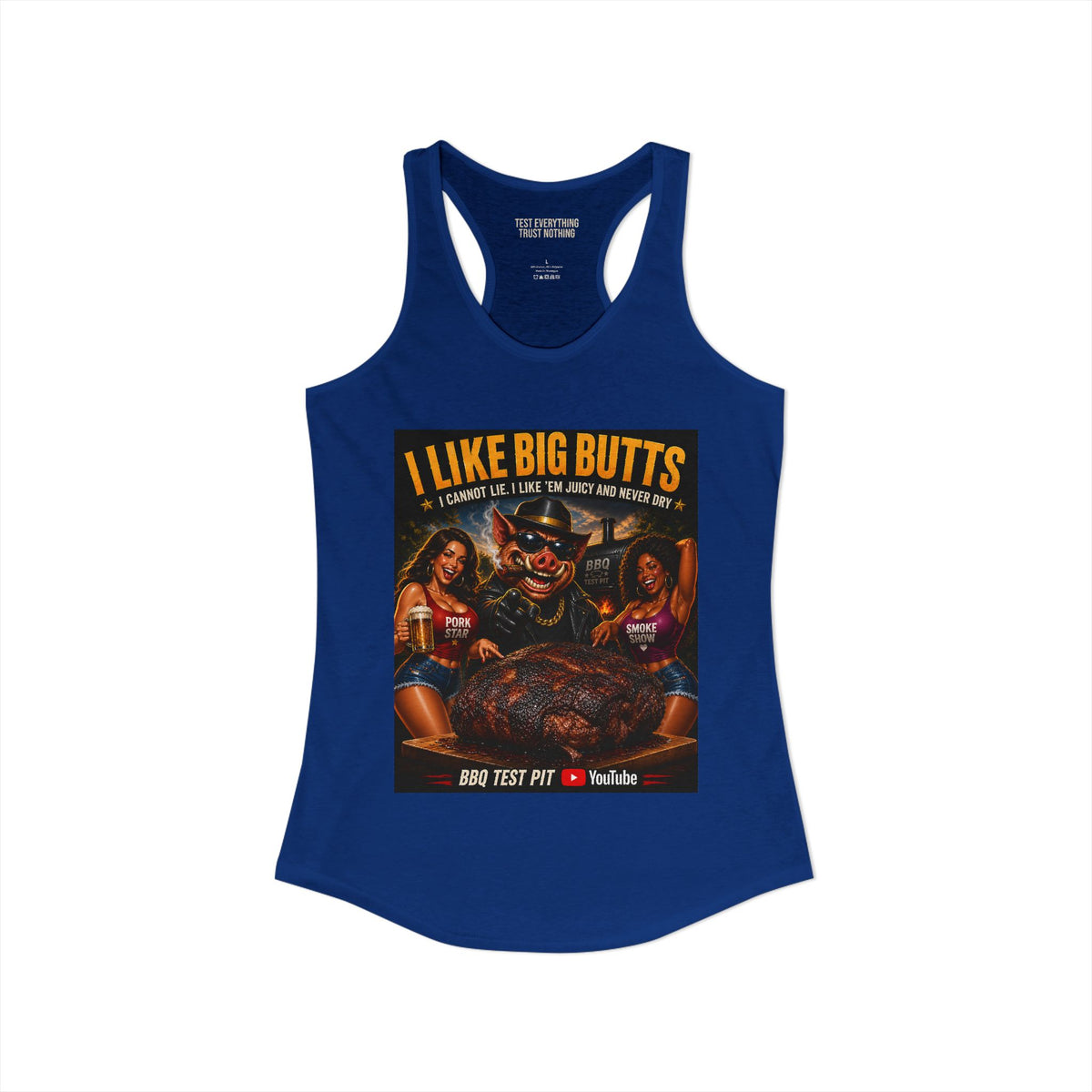 BBQ Test Pit I Like Big Butts women's racerback mockup