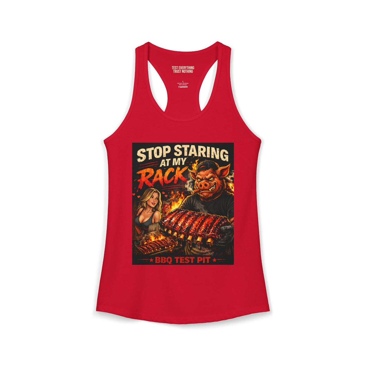 BBQ Test Pit Stop Staring At My Rack women's tank mockup