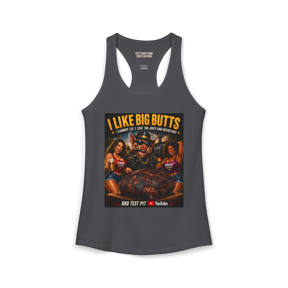 BBQ Test Pit I Like Big Butts women's racerback mockup