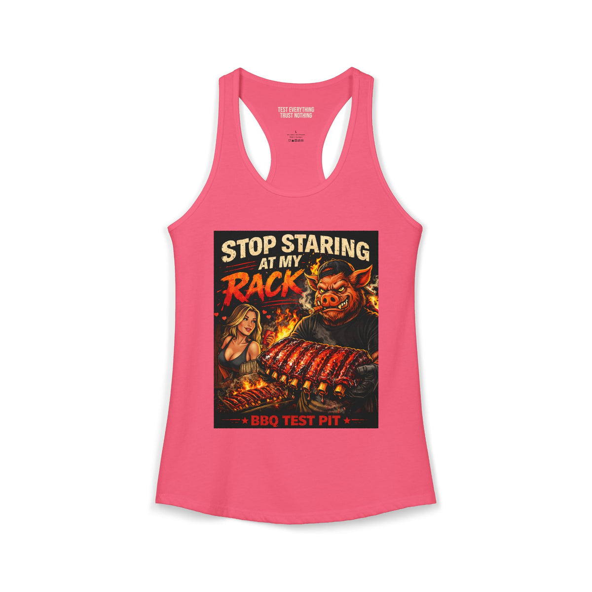 BBQ Test Pit Stop Staring At My Rack women's tank mockup