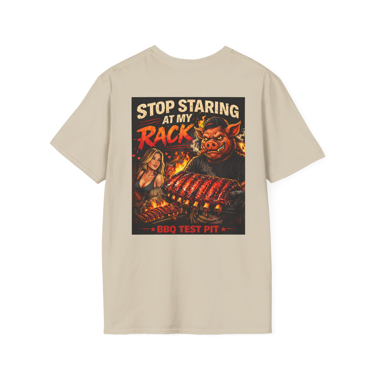 BBQ Test Pit Stop Staring At My Rack soft tee mockup
