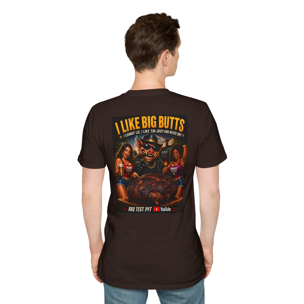 BBQ Test Pit I Like Big Butts soft tee mockup