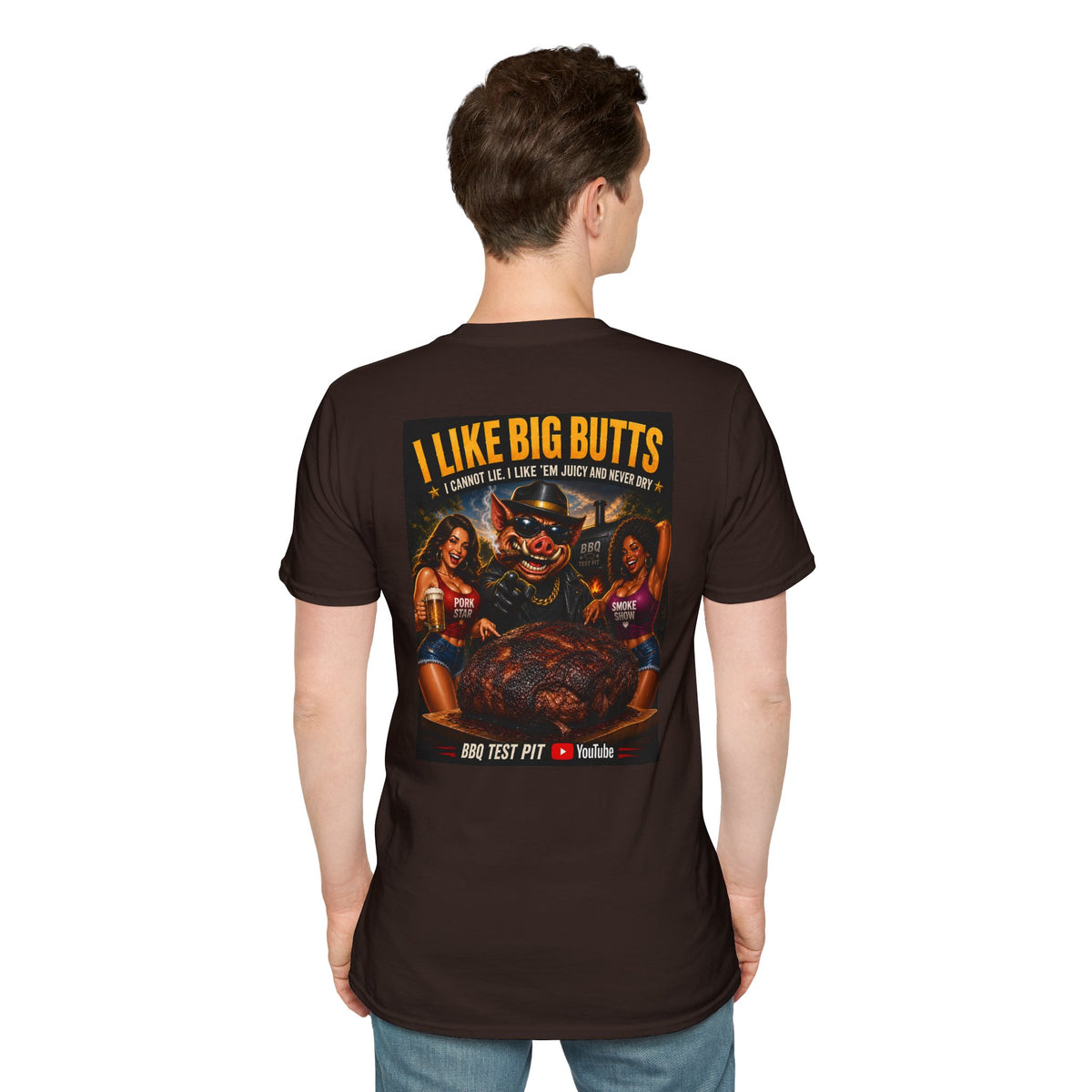 BBQ Test Pit I Like Big Butts soft tee mockup