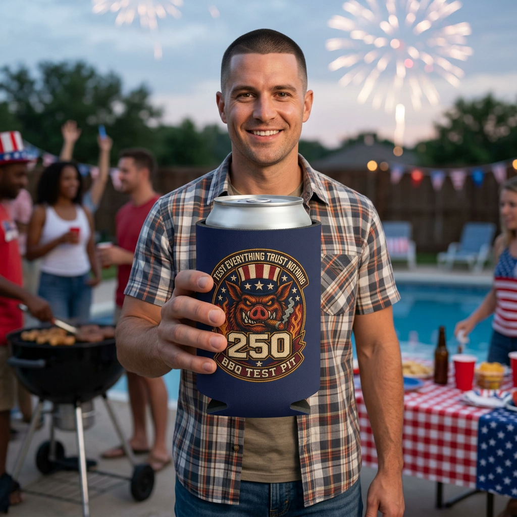 BBQ Test Pit 250 Years of Freedom can cooler mockup