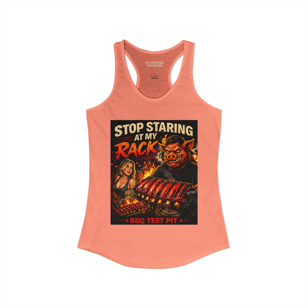 BBQ Test Pit Stop Staring At My Rack women's tank mockup