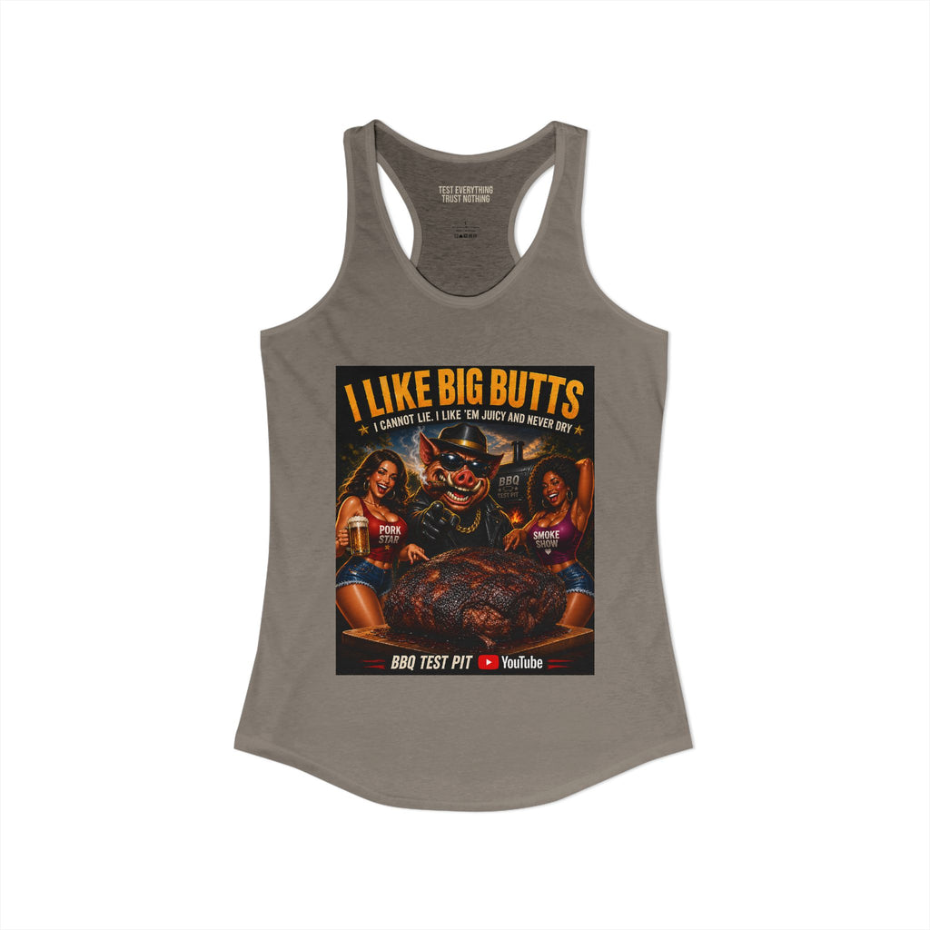 BBQ Test Pit I Like Big Butts women's racerback mockup