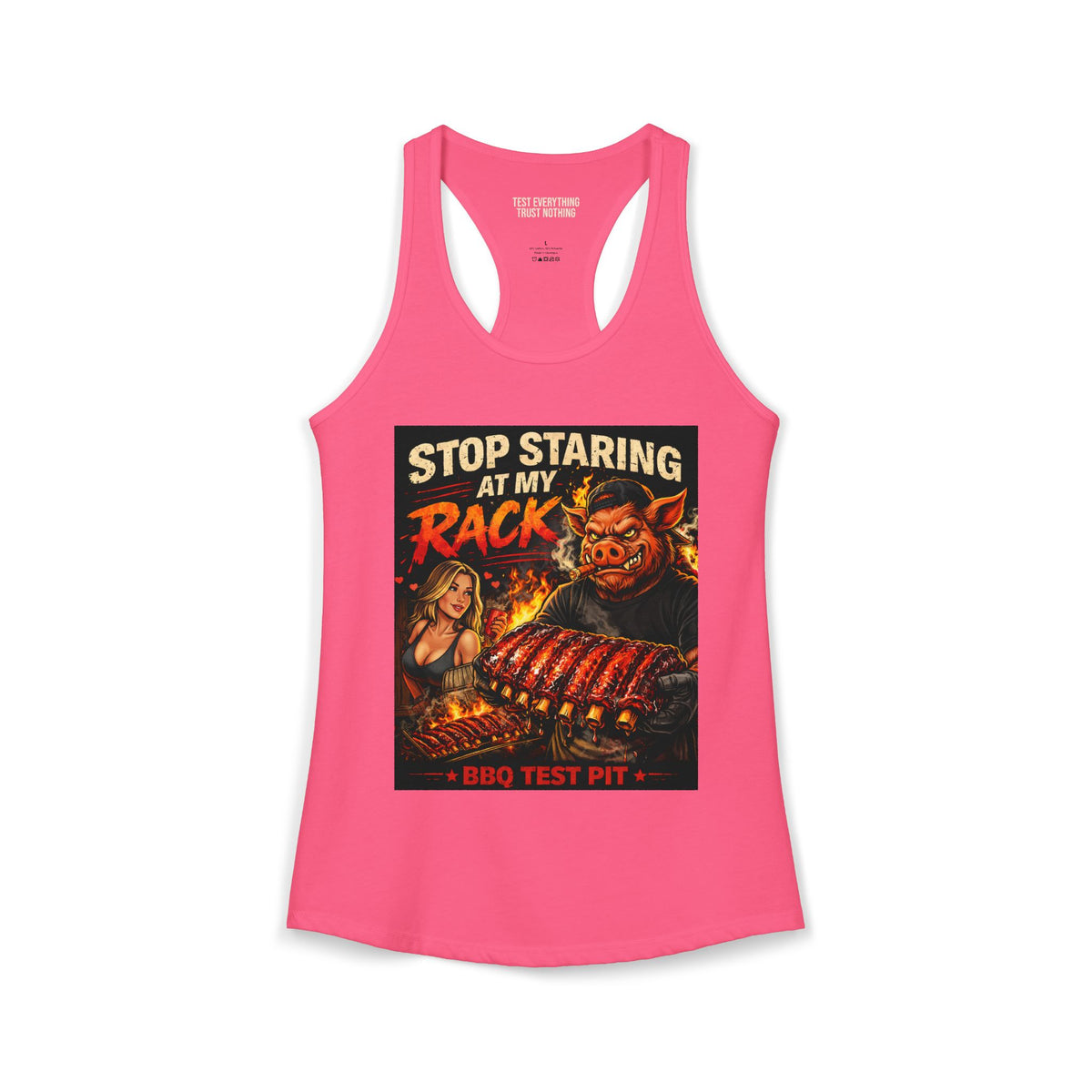 BBQ Test Pit Stop Staring At My Rack women's tank mockup