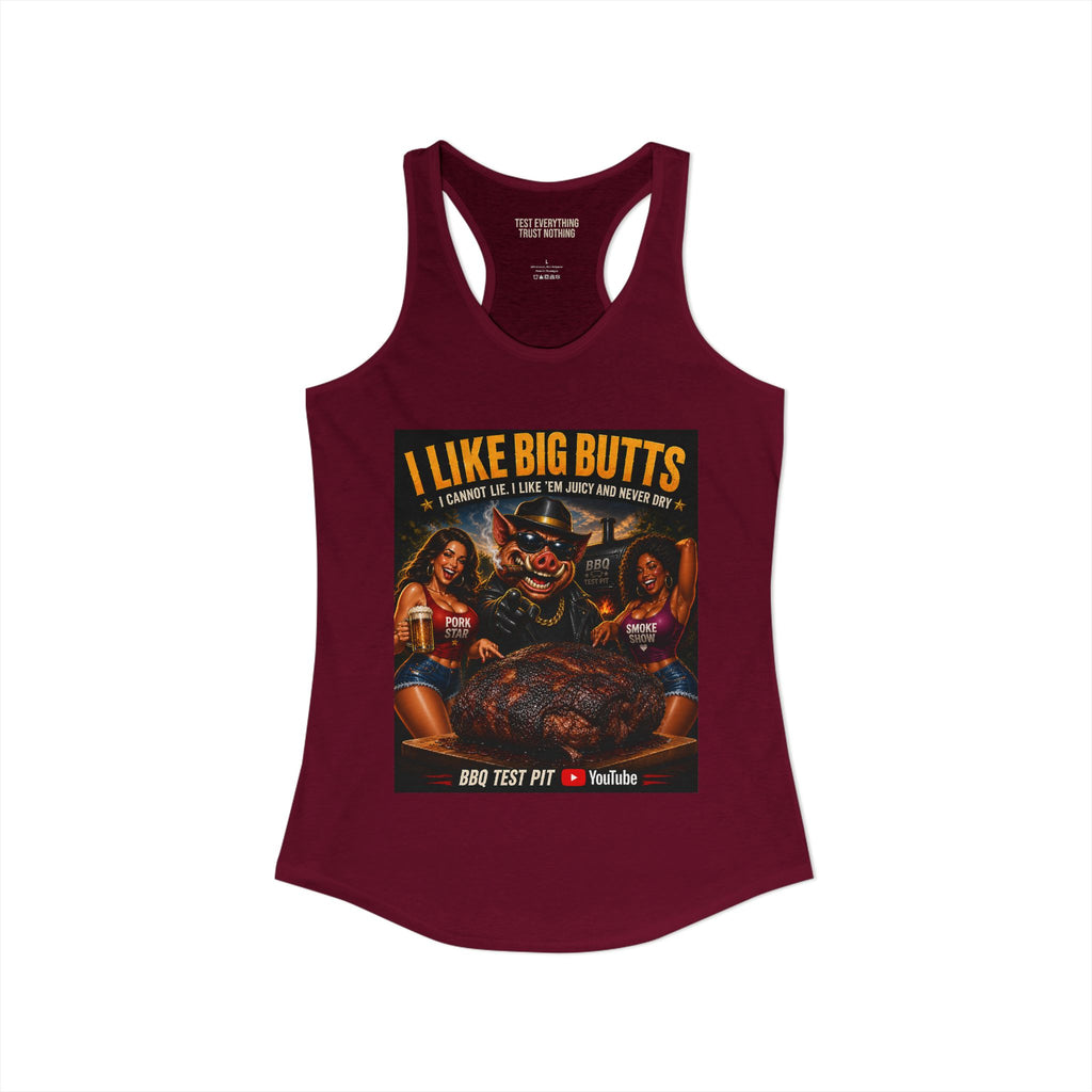 BBQ Test Pit I Like Big Butts women's racerback mockup