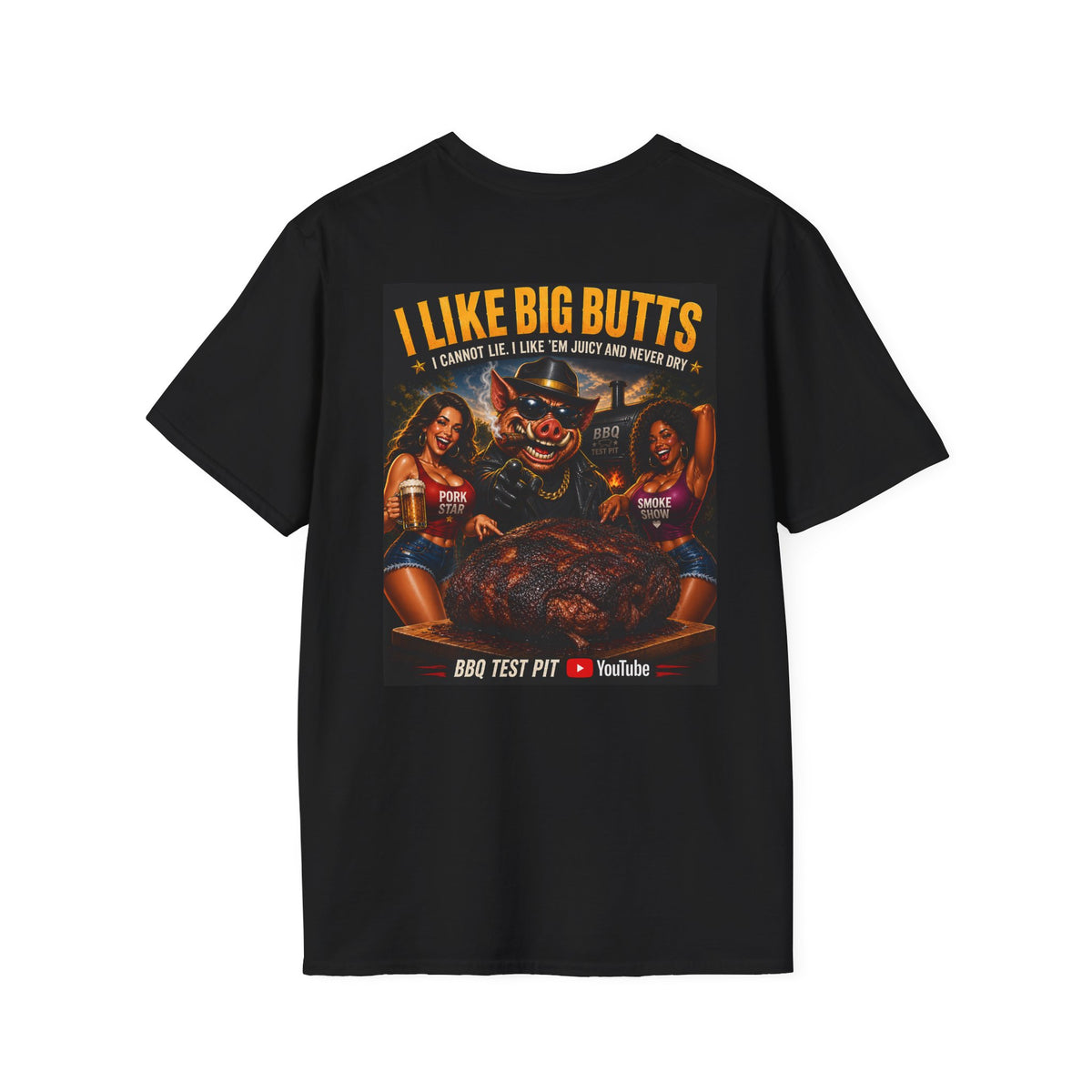 BBQ Test Pit I Like Big Butts soft tee mockup