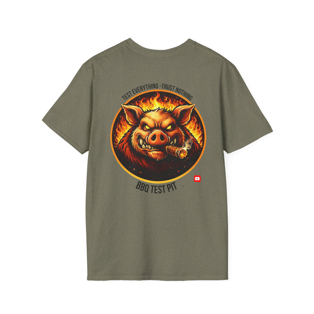 BBQ Test Pit logo soft tee mockup