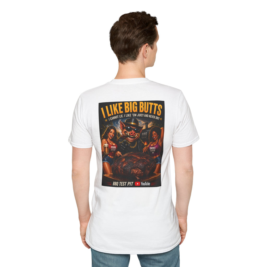 BBQ Test Pit I Like Big Butts soft tee mockup
