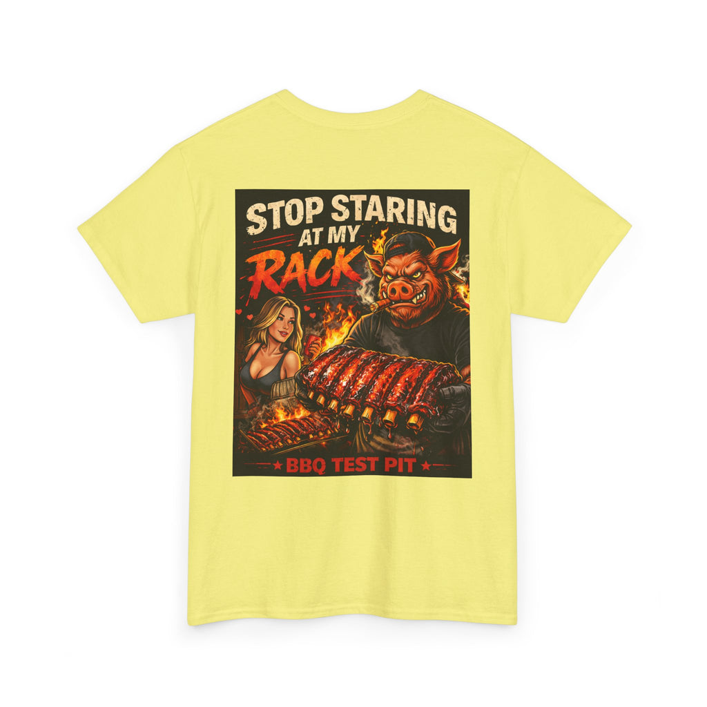 BBQ Test Pit Stop Staring At My Rack tee mockup