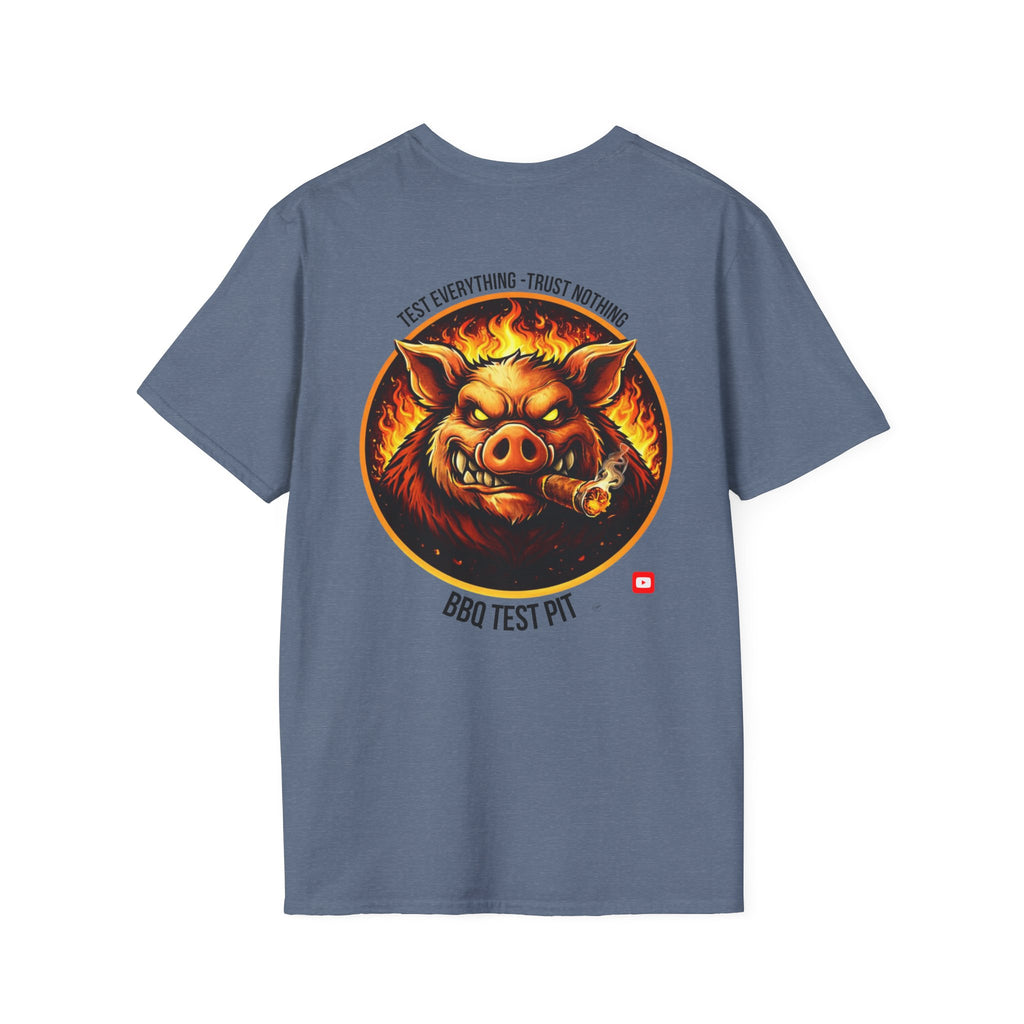 BBQ Test Pit logo soft tee mockup