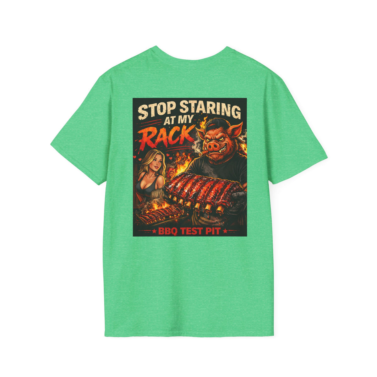 BBQ Test Pit Stop Staring At My Rack soft tee mockup