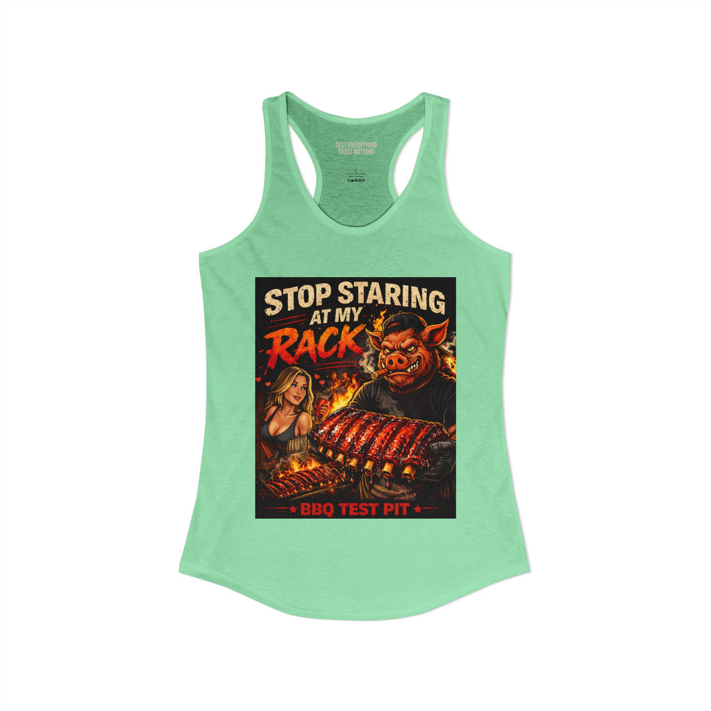 BBQ Test Pit Stop Staring At My Rack women's tank mockup