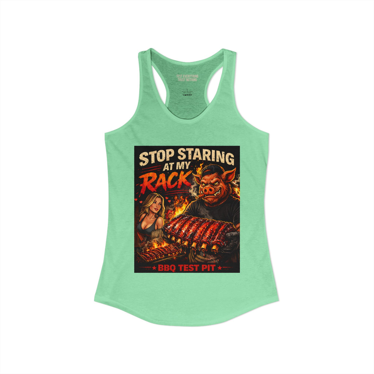 BBQ Test Pit Stop Staring At My Rack women's tank mockup