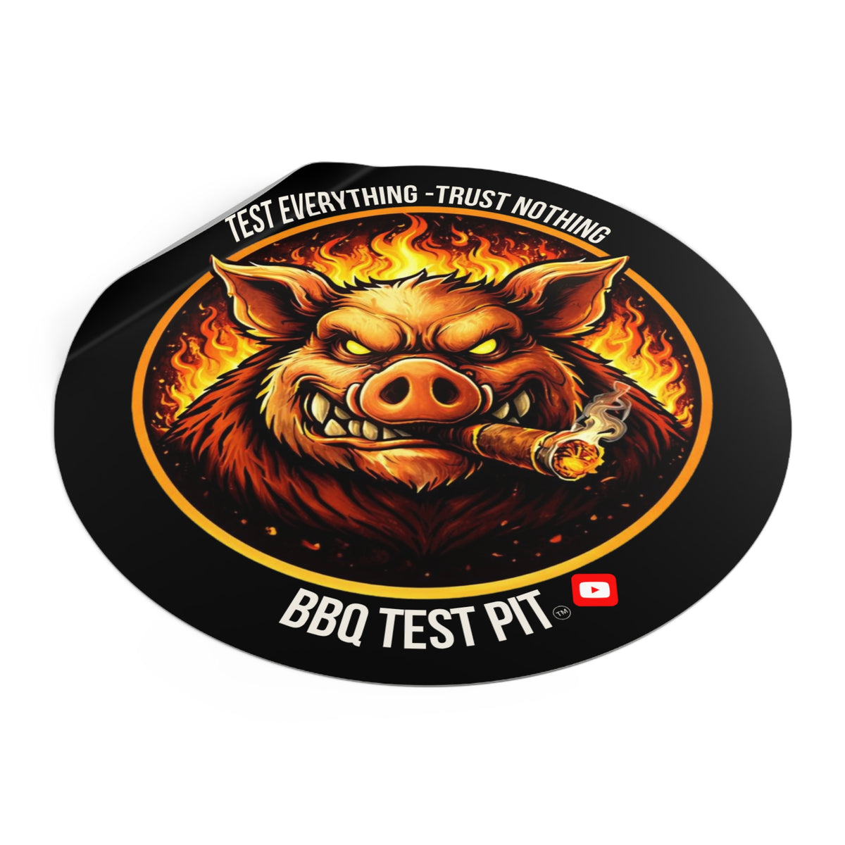 BBQ Test Pit logo sticker mockup