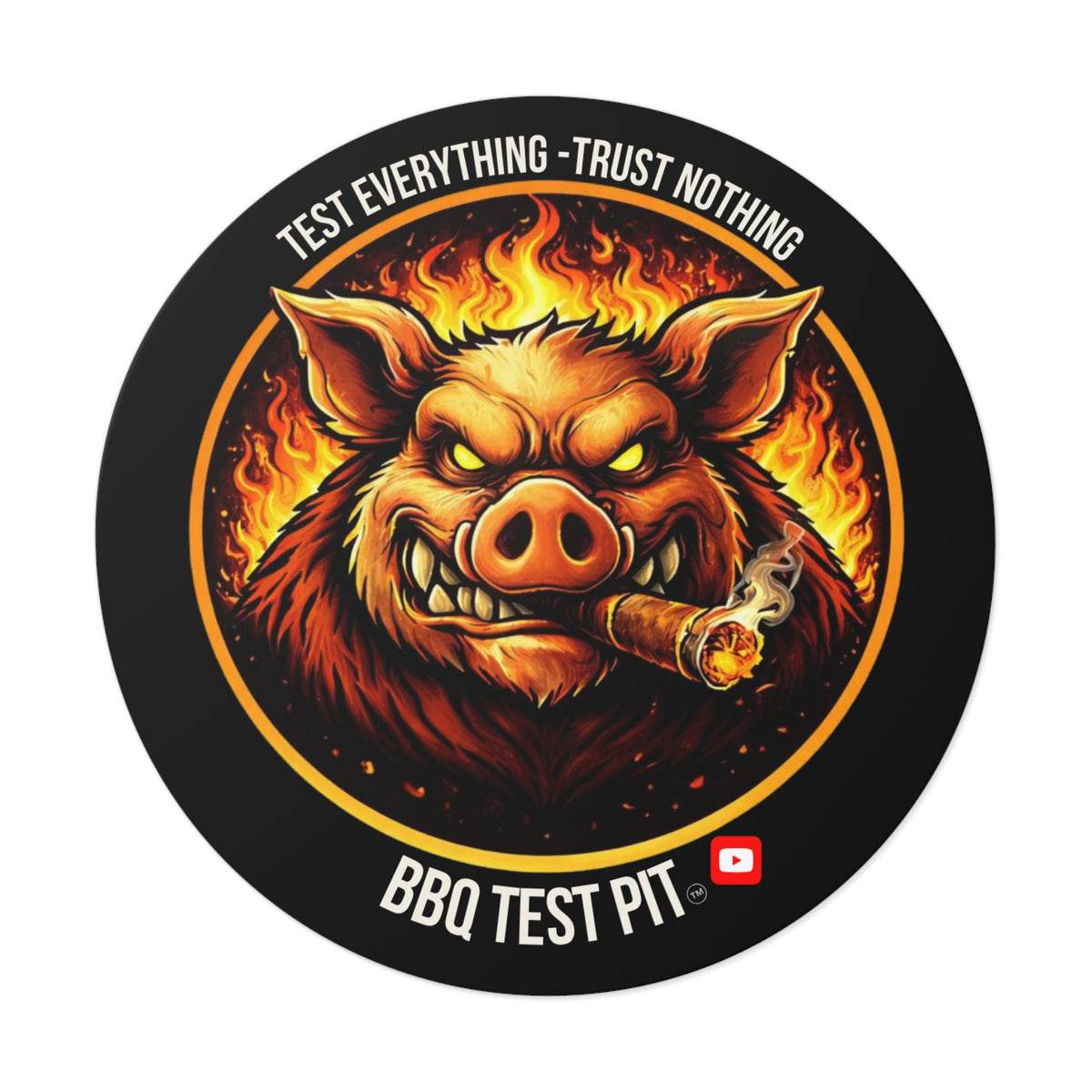 BBQ Test Pit logo sticker mockup