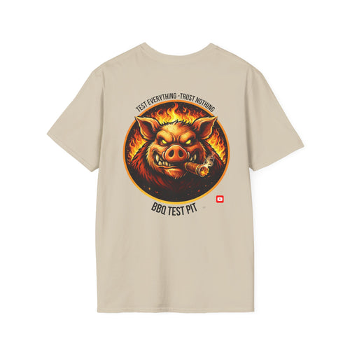BBQ Test Pit logo soft tee mockup