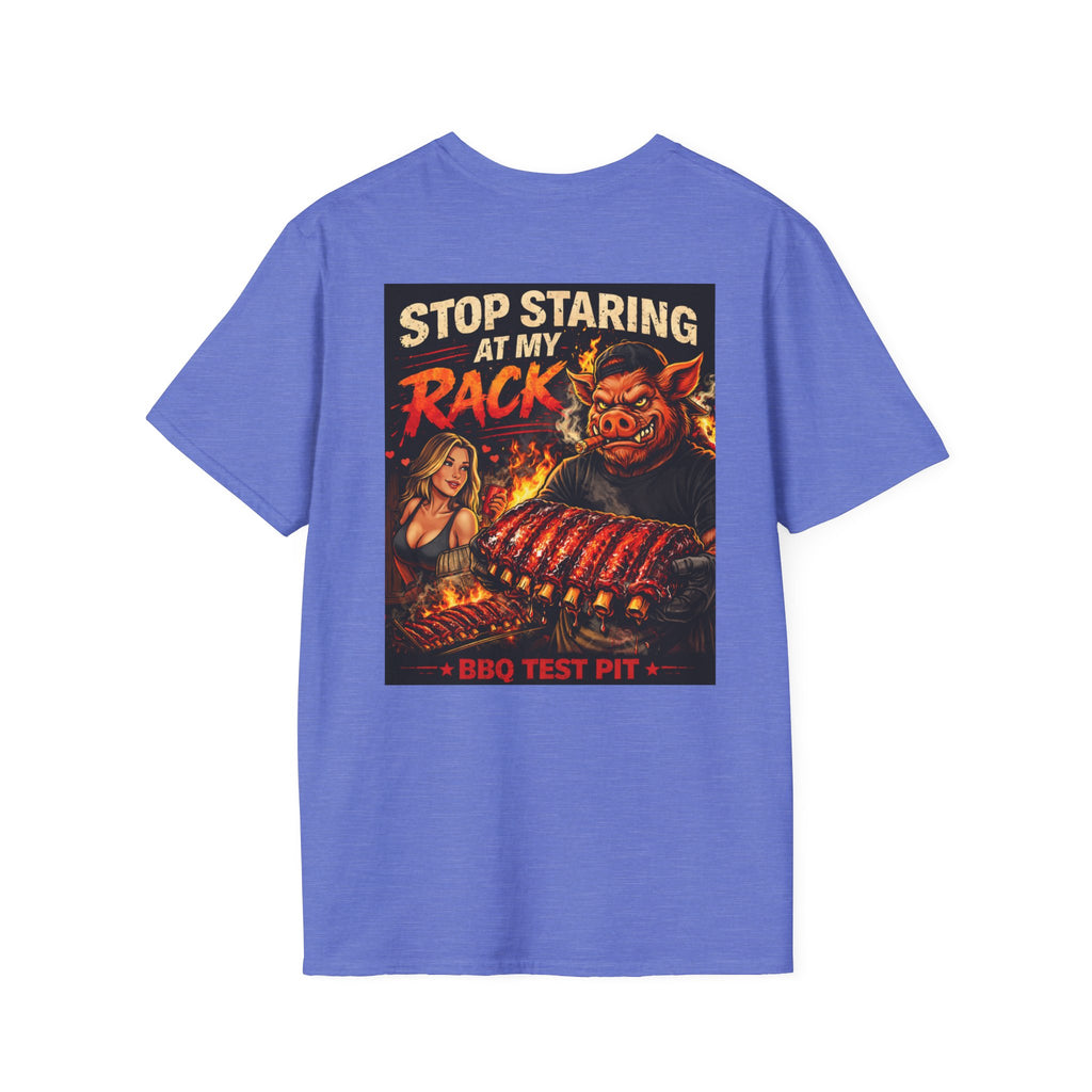 BBQ Test Pit Stop Staring At My Rack soft tee mockup