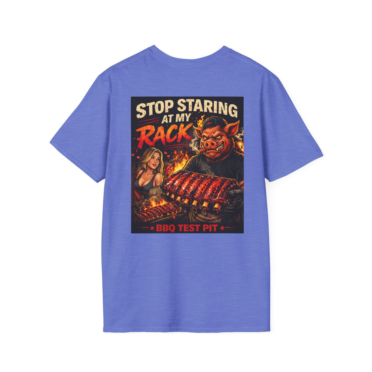 BBQ Test Pit Stop Staring At My Rack soft tee mockup