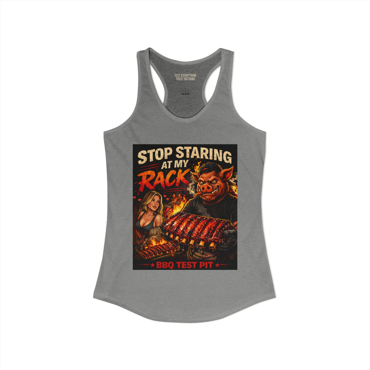 BBQ Test Pit Stop Staring At My Rack women's tank mockup