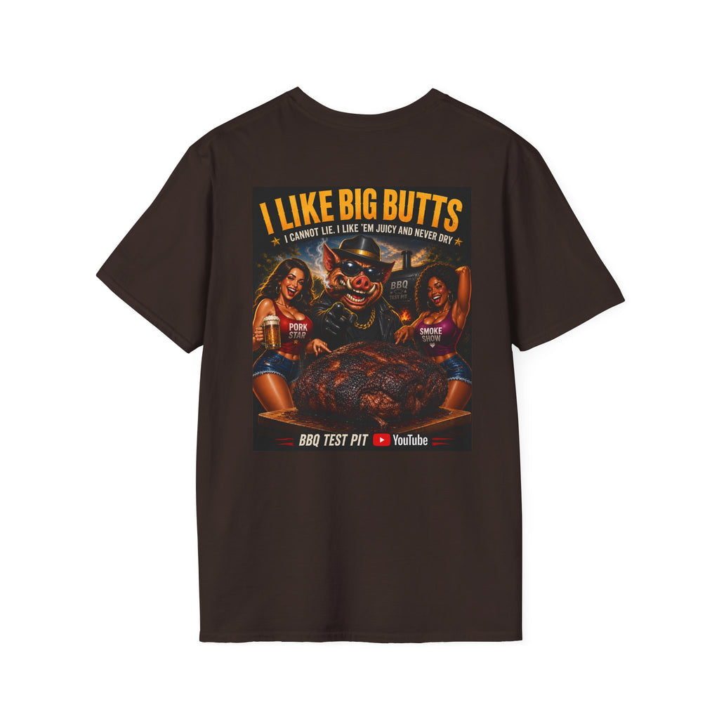 BBQ Test Pit I Like Big Butts soft tee mockup