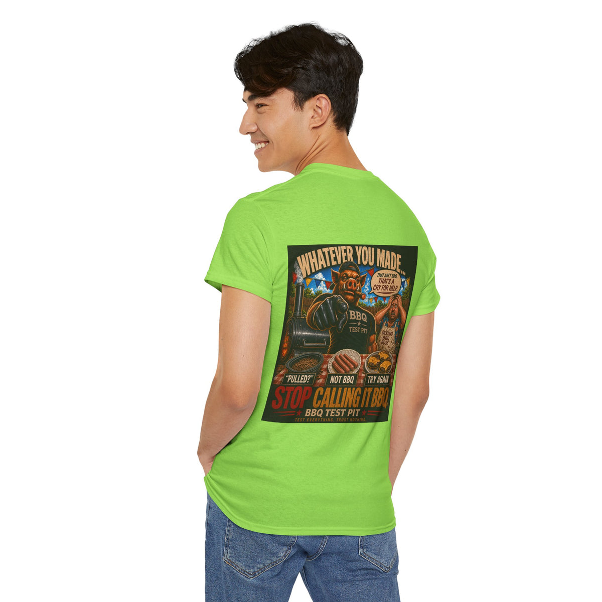 BBQ Test Pit Stop Calling It BBQ heavy tee mockup