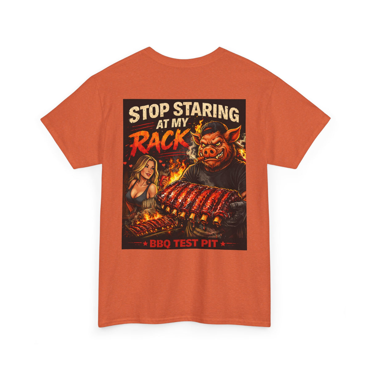 BBQ Test Pit Stop Staring At My Rack tee mockup