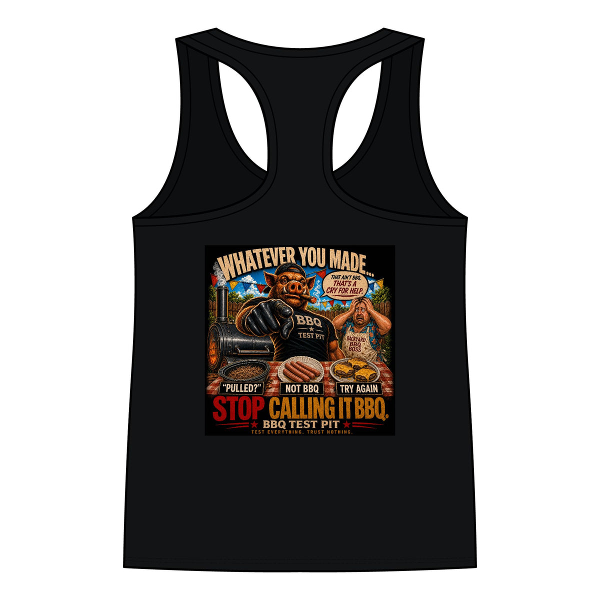 BBQ Test Pit Stop Calling It BBQ women's tank mockup
