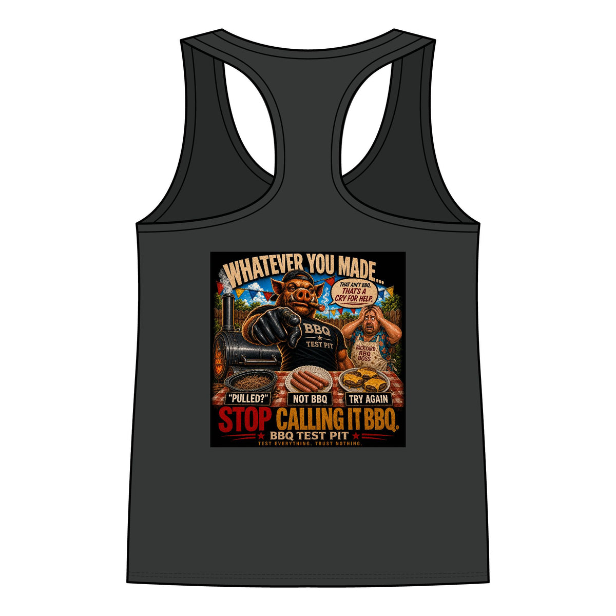 BBQ Test Pit Stop Calling It BBQ women's tank mockup
