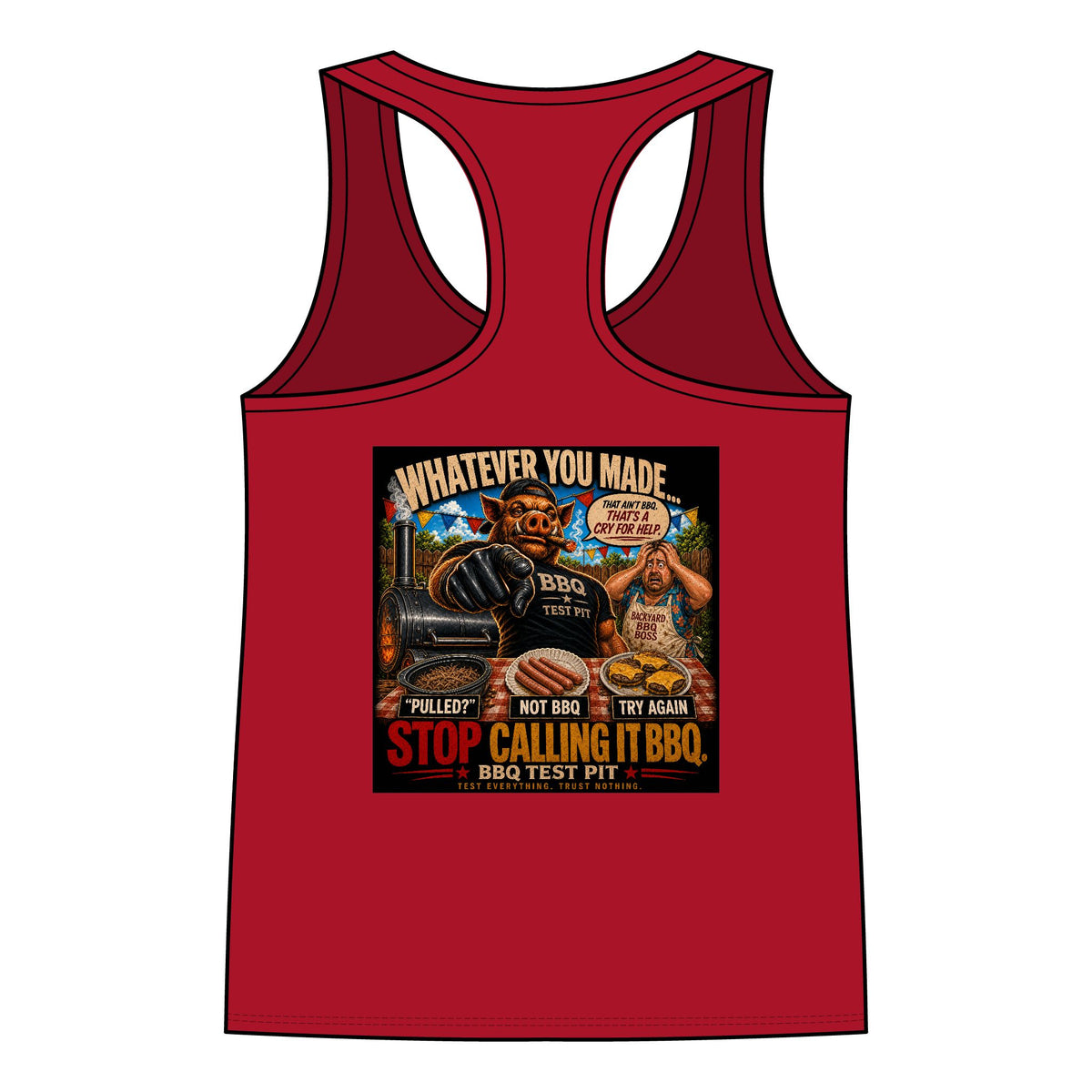 BBQ Test Pit Stop Calling It BBQ women's tank mockup