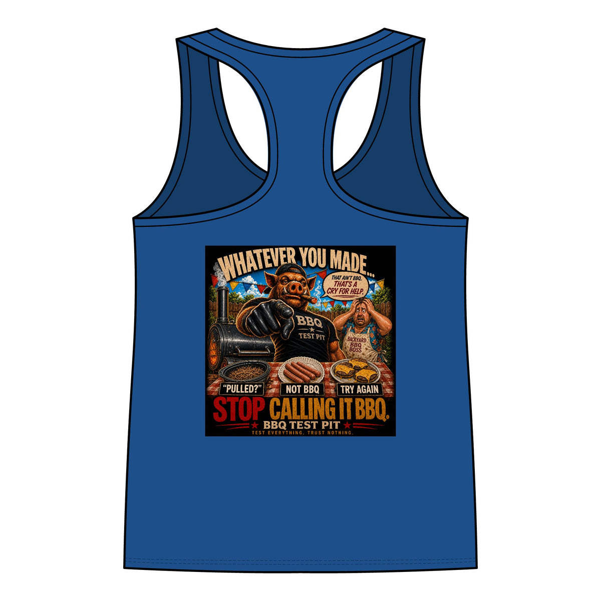 BBQ Test Pit Stop Calling It BBQ women's tank mockup