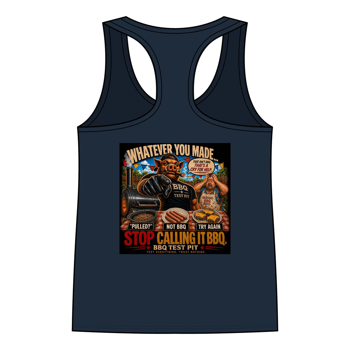 BBQ Test Pit Stop Calling It BBQ women's tank mockup