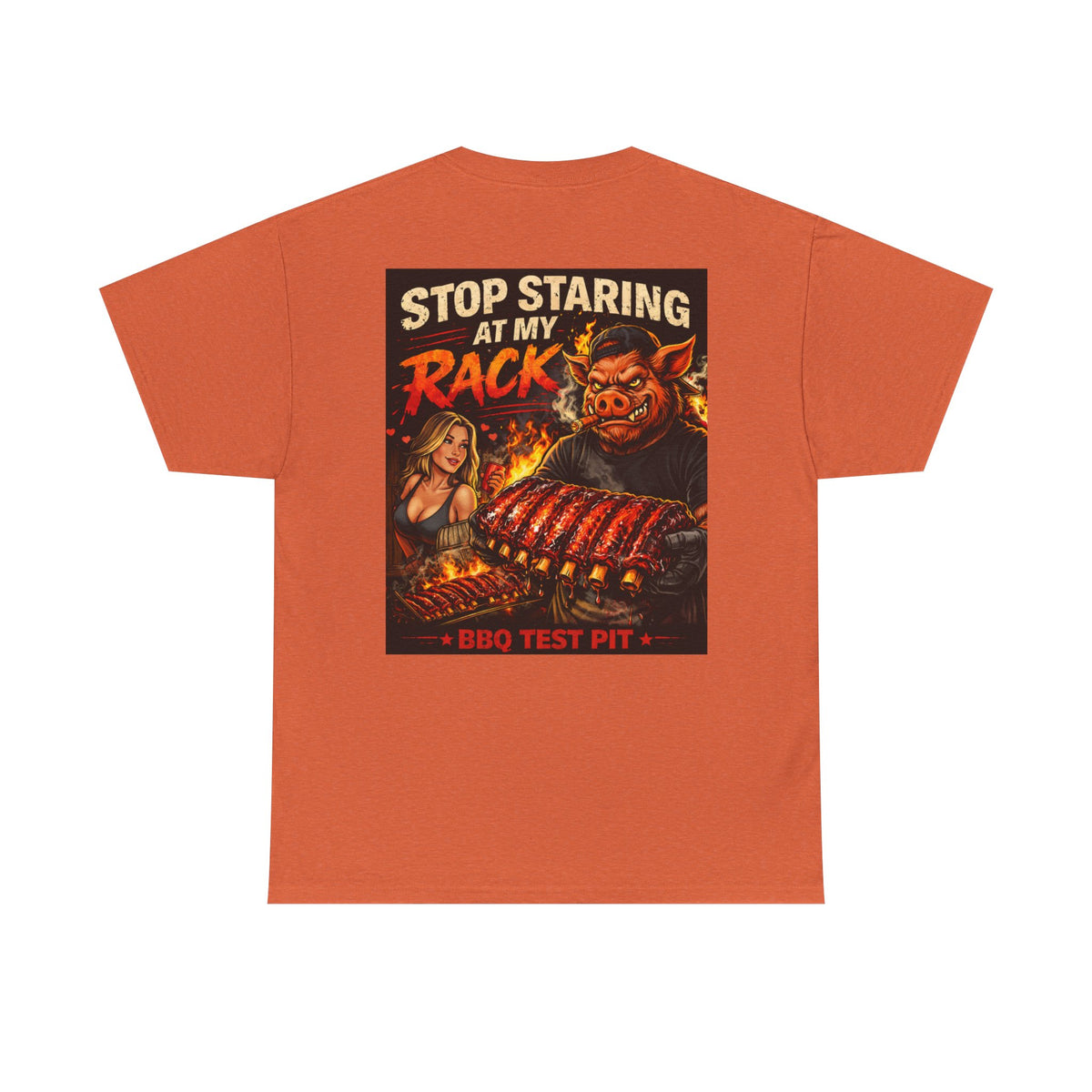 BBQ Test Pit Stop Staring At My Rack tee mockup