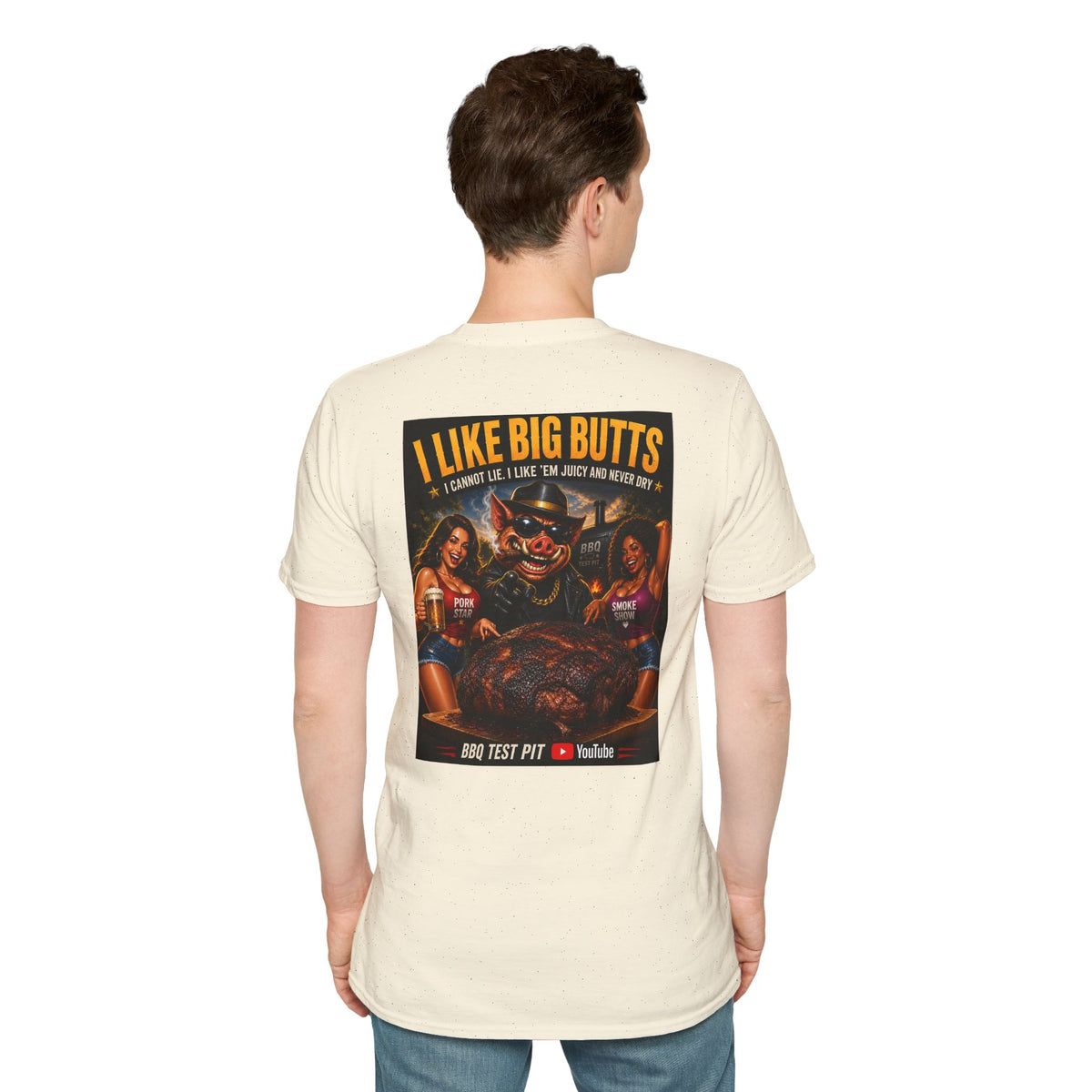 BBQ Test Pit I Like Big Butts soft tee mockup