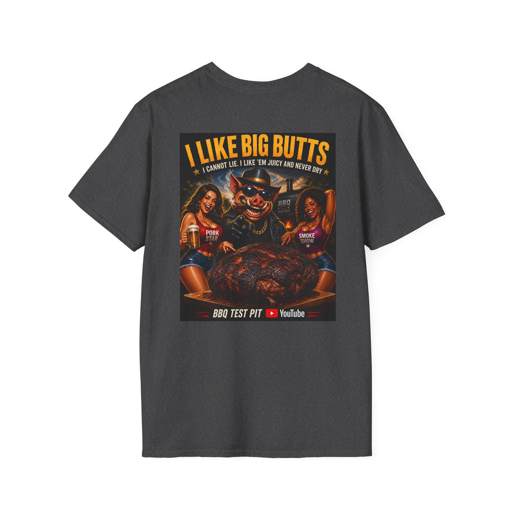 BBQ Test Pit I Like Big Butts soft tee mockup