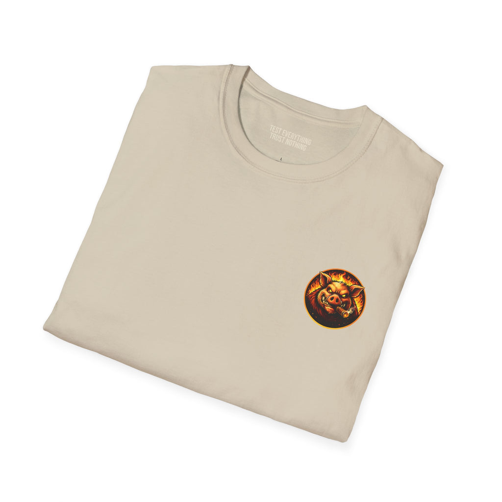 BBQ Test Pit logo soft tee mockup