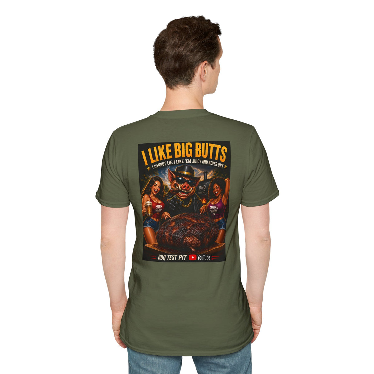 BBQ Test Pit I Like Big Butts soft tee mockup