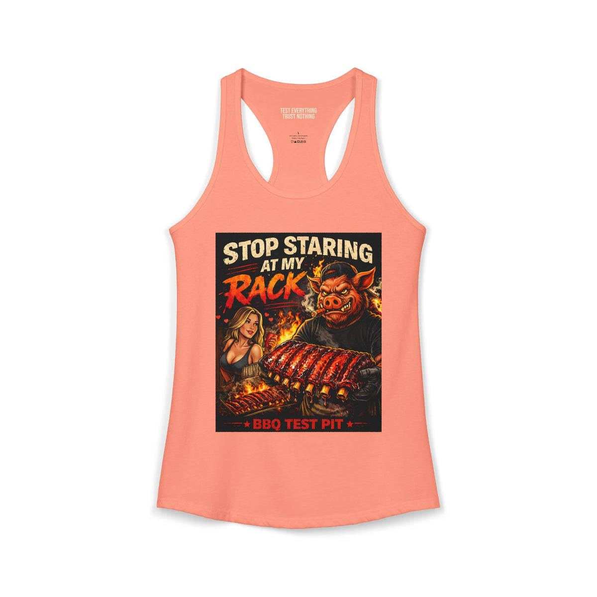 BBQ Test Pit Stop Staring At My Rack women's tank mockup