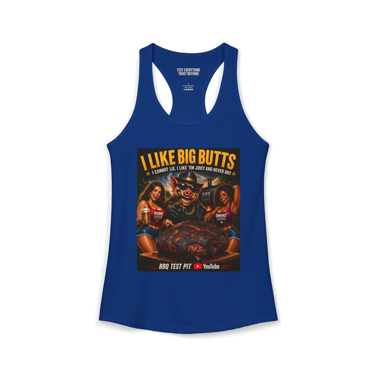 BBQ Test Pit I Like Big Butts women's racerback mockup