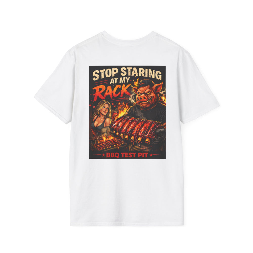 BBQ Test Pit Stop Staring At My Rack soft tee mockup