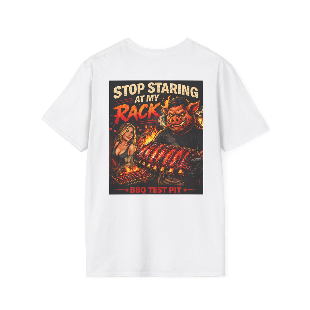 BBQ Test Pit Stop Staring At My Rack soft tee mockup