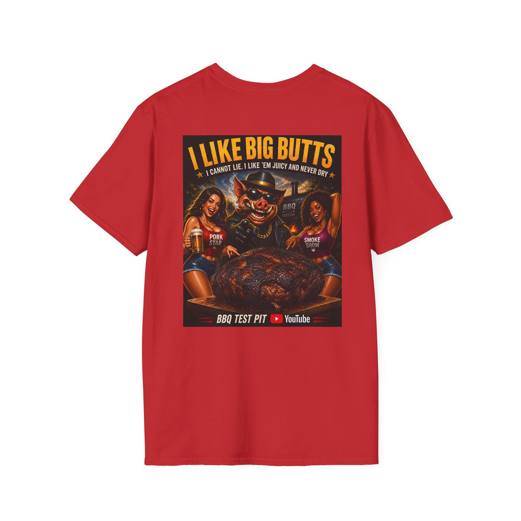 BBQ Test Pit I Like Big Butts soft tee mockup