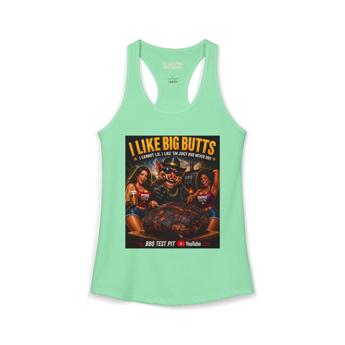 BBQ Test Pit I Like Big Butts women's racerback mockup