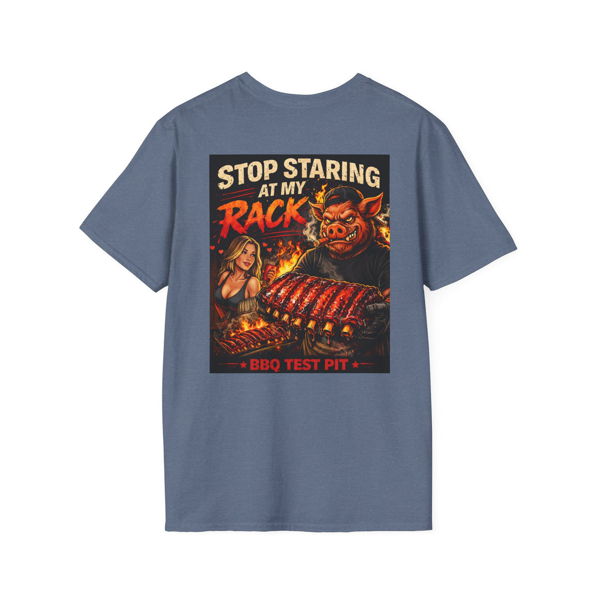 BBQ Test Pit Stop Staring At My Rack soft tee mockup