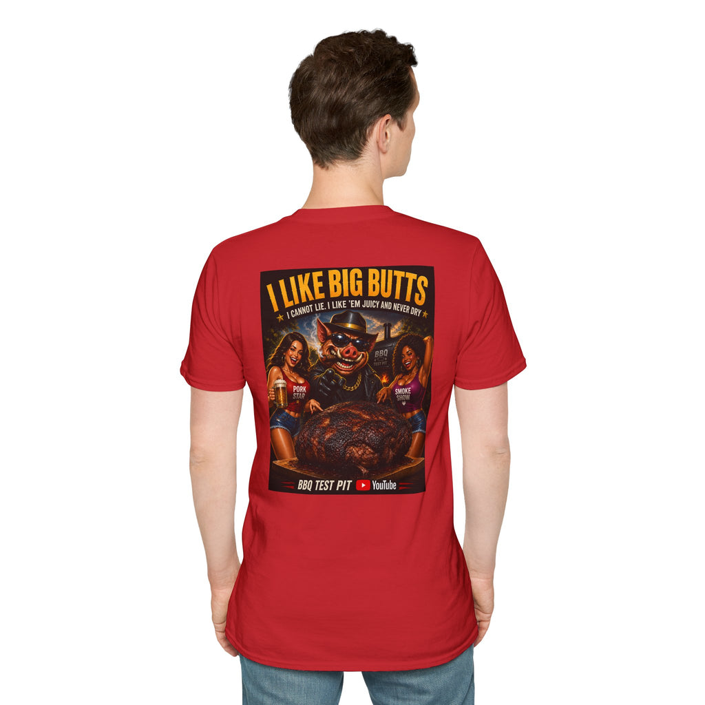 BBQ Test Pit I Like Big Butts soft tee mockup