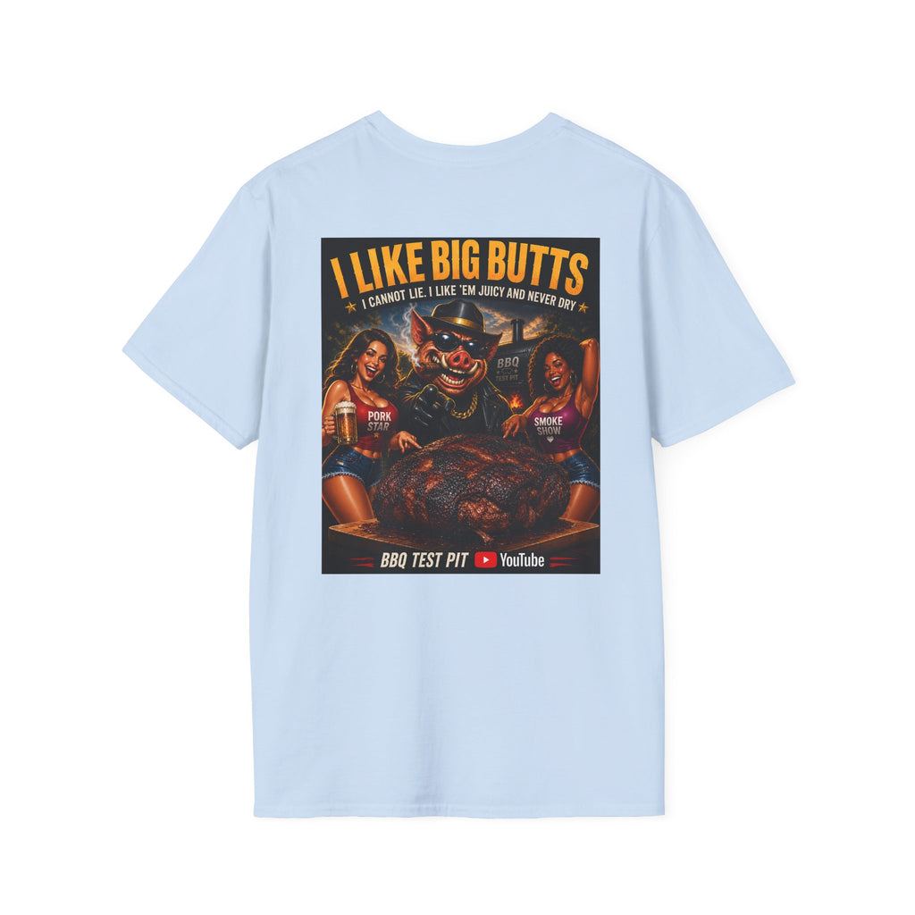 BBQ Test Pit I Like Big Butts soft tee mockup